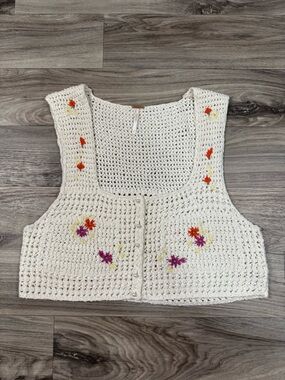 Free People Wildflowers Cardi Embroidered Crochet Tank Top Size Medium